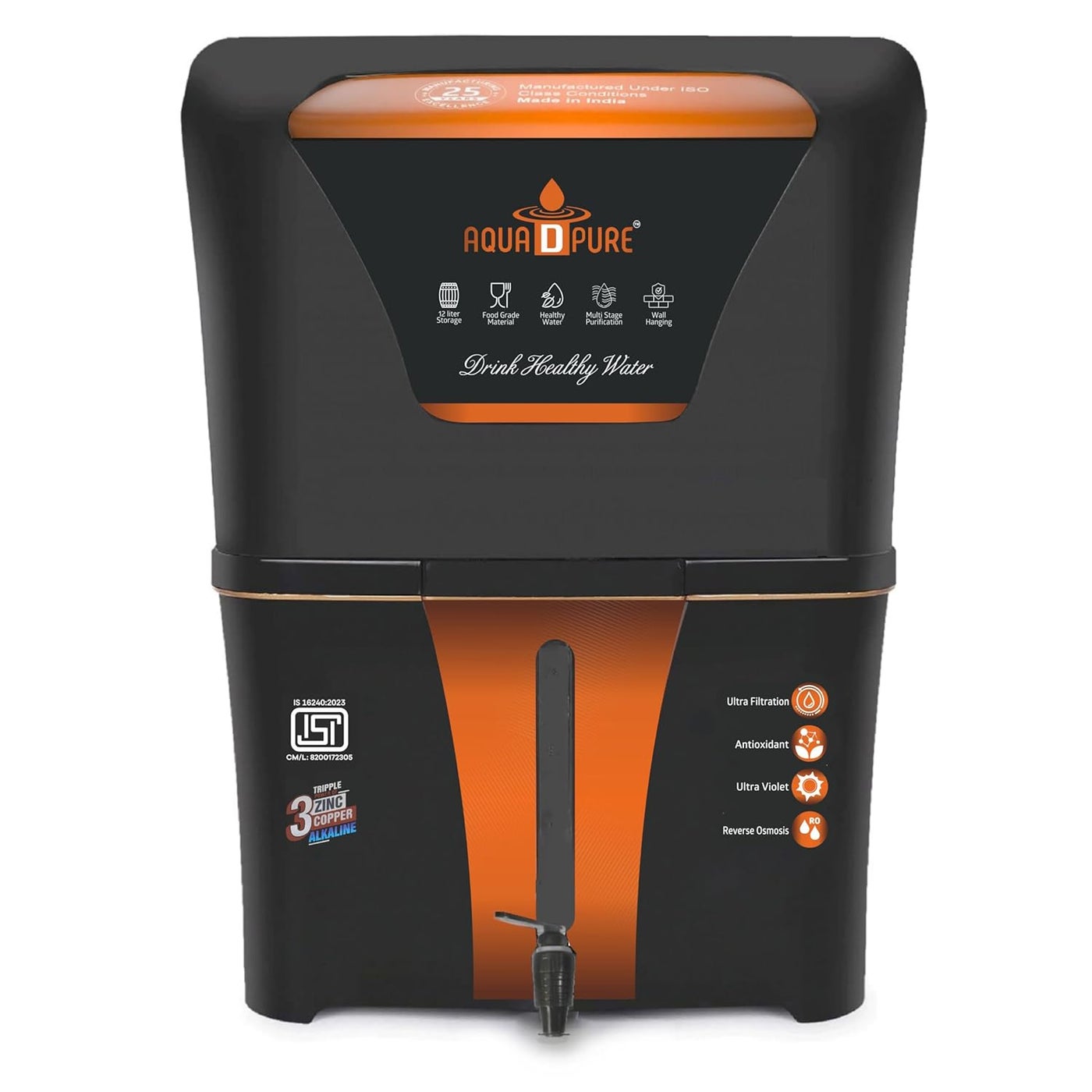 AQUA D PURE 4x Technology with Zinc Purification 10 Stage RO Water Purifier with UV UF TDS Adjuster and 12 Liter Storage Tank Best for Home and Offices