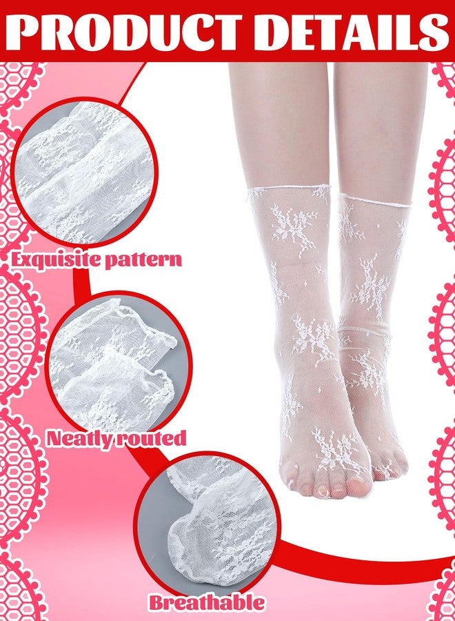 جيوجا جوارب نسائية من الدانتيل من جيوجا، 4 أزواج، جوارب دانتيل فضفاضة شفافة من الشبك تصل إلى الكاحل (أبيض، مقاسات 5-9) - Image 5