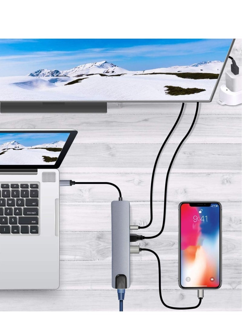محور USB C (محول متعدد الوظائف 8 في 1 لجهاز MacBook و Windows) / محطة إرساء USB / 4K HDMI، HDTV، بطاقة SD/TF، RJ45، USB C - Image 4