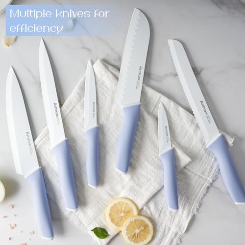 Astercook Kitchen Knife Set with Block and Sharpener 15 Piece Ceramic Coating German High Carbon Stainless Steel Knives Sharp Blade Dishwasher Safe Knife Block Set with Ergonomic Handle, Delicate Blue - Image 4