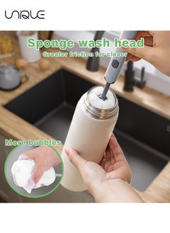 Unique 2 Piece Sponge Bottle Cleaner Brush, Detachable Handle Portable Sponge Cleaning Brush, for Cups Glasses Water Bottles Baby Bottles and Vacuum Flasks, Grey  - Image 3