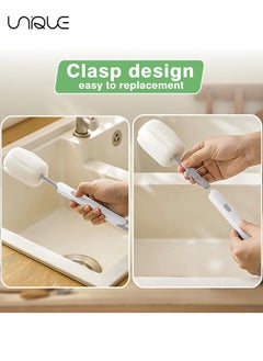 Unique 2 Piece Sponge Bottle Cleaner Brush, Detachable Handle Portable Sponge Cleaning Brush, for Cups Glasses Water Bottles Baby Bottles and Vacuum Flasks, Grey  - Image 4
