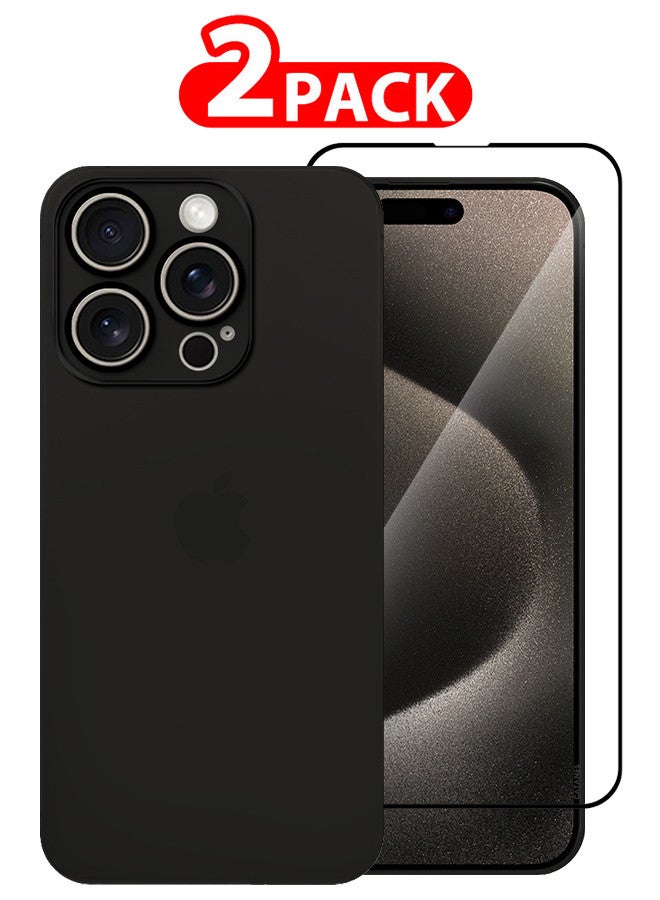 CATANES (for iPhone 15 Pro Max) 2 Pack Case Cover and Screen Protector Air Skin Series Back Cover Sturdy Durable Thin Case Drop Protection Cover Transparent Dark Black - Image 1