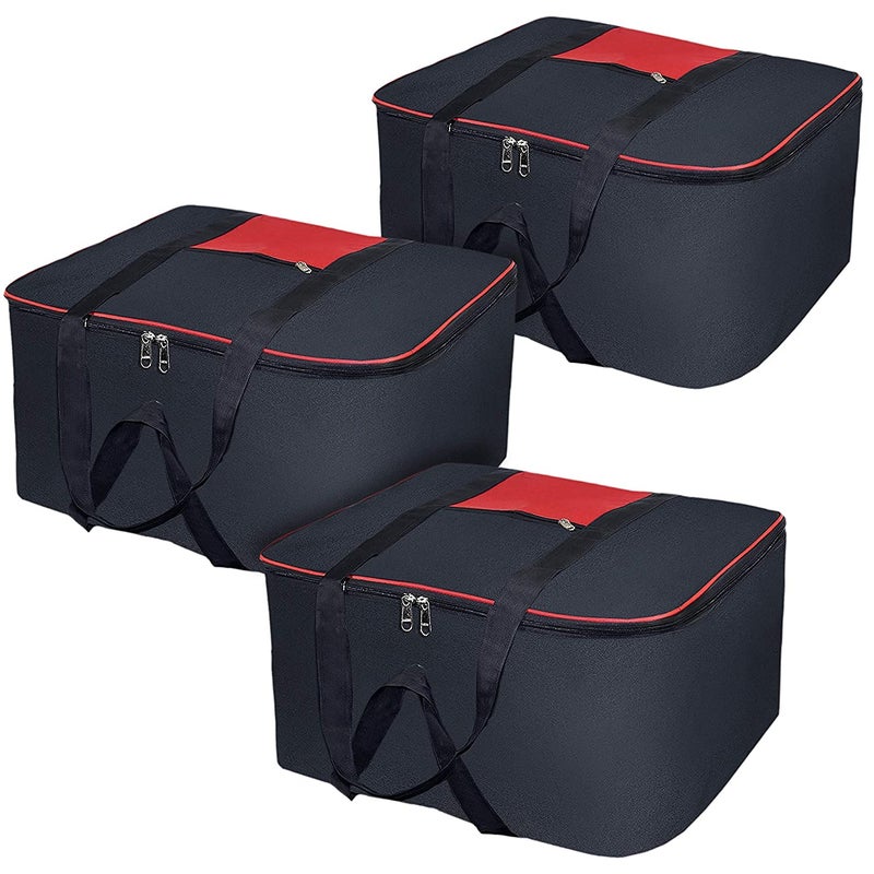 whitekrafts Nylon Big Underbed Moisture Proof Storage Bag with Zippered Closure and Handle Black 54x46x28cm Rectangular 3 pcs - Image 1