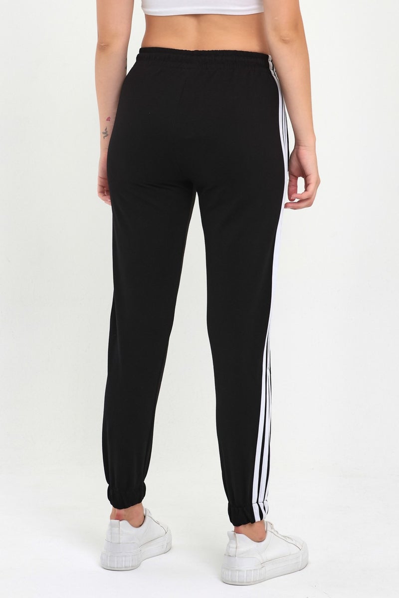 Comeor Women's Black Striped Jogger Two Yarn Elastic Waist Sweatpants  - Image 4