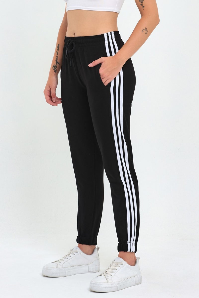 Comeor Women's Black Striped Jogger Two Yarn Elastic Waist Sweatpants  - Image 5