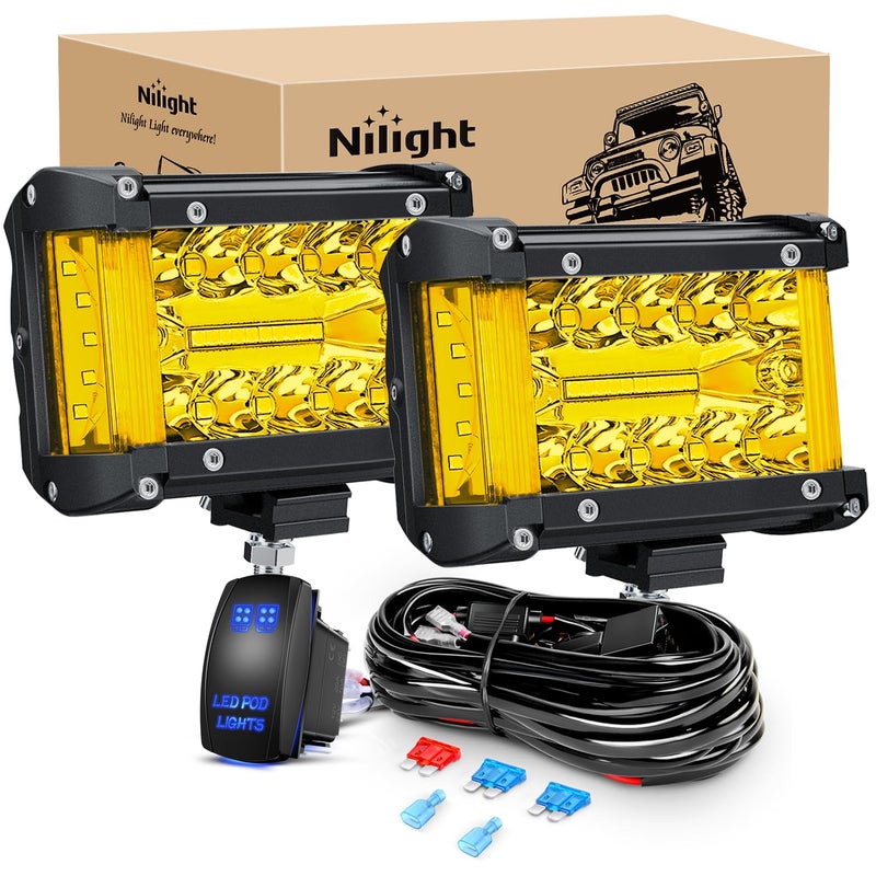 Nilight Side Shooter LED Light Bar 2PCS 43Inch Triple Row Spot Flood Combo Yellow Beam Lighting with 5Pin Rocker Switch Wiring Harness Kit for Off Road Light on Truck SUV ATV UTV - Image 2