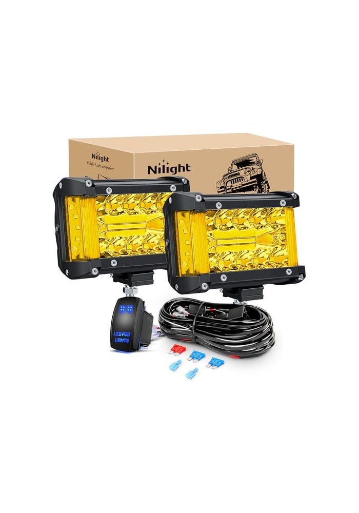Nilight Side Shooter LED Light Bar 2PCS 43Inch Triple Row Spot Flood Combo Yellow Beam Lighting with 5Pin Rocker Switch Wiring Harness Kit for Off Road Light on Truck SUV ATV UTV - Image 1