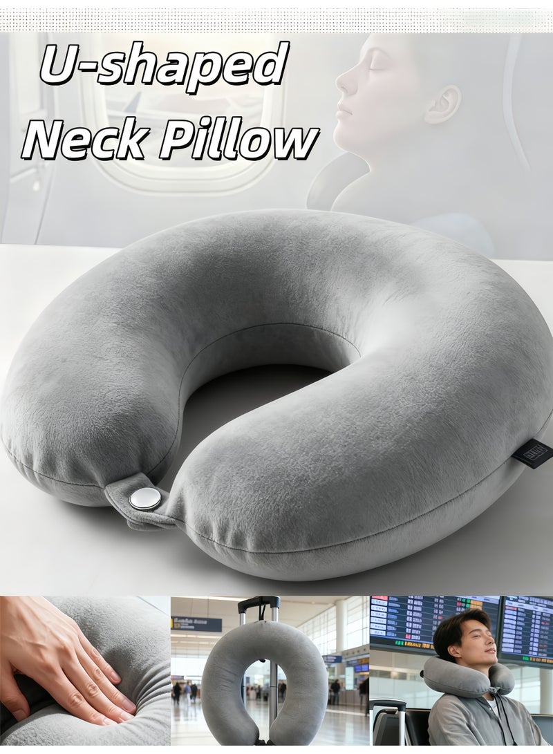 XiuWoo Travel Pillow,U-shaped neck pillow,100% Memory Foam Pillow, Soft Airplane Travel Pillow with 360° Head Support, Lightweight Quick Pack for Airplane Train Car Bus,for Sleeping and Neck Support (Grey) - Image 1