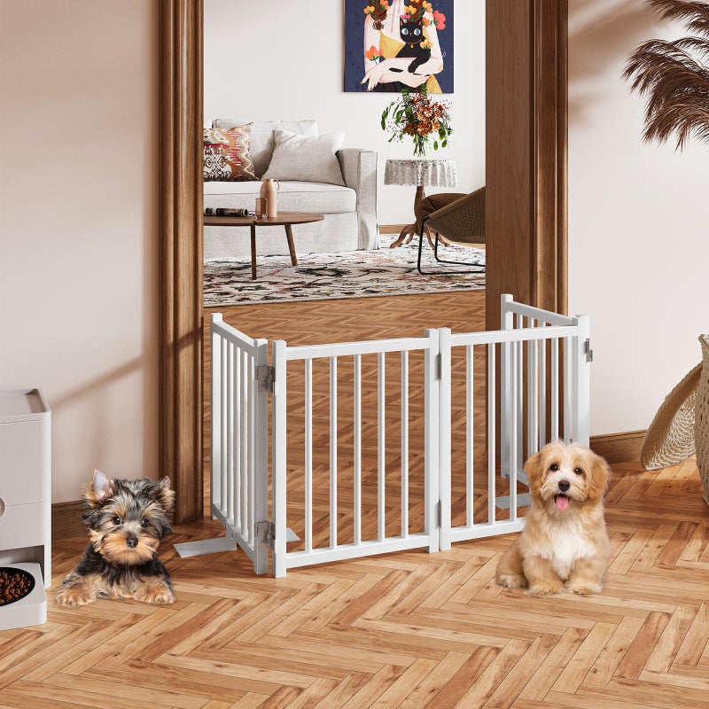 Snughome Short Dog Gate Indoor, 16" High Freestanding Small Dog Door Gates with Support Feet, Expands Up to 48â€™â€™ Wide Foldable Pet Gate for Doorway, 4 Panel Folding Pet Door Pet Fence for Puppy, White - Image 4