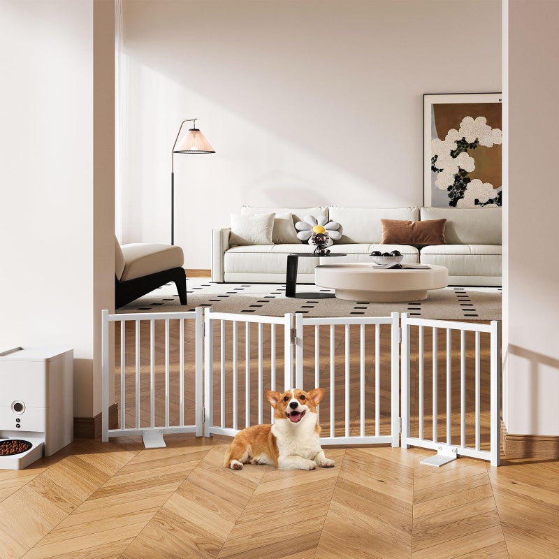 Snughome Short Dog Gate Indoor, 16" High Freestanding Small Dog Door Gates with Support Feet, Expands Up to 48â€™â€™ Wide Foldable Pet Gate for Doorway, 4 Panel Folding Pet Door Pet Fence for Puppy, White - Image 5