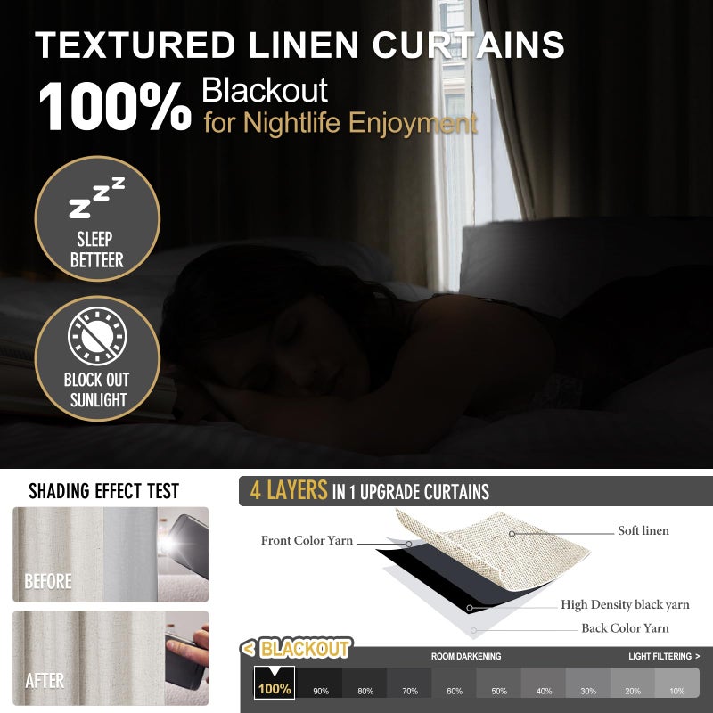 IVAPUPU Thick Linen Blend Pinch Pleated Blackout Curtains for Bedroom - Black Out White Curtains 84 Inch Long 2 Panel for Living Room Darkening Thermal 2 Pages Window Curtain Drapes with 16pc Hooks - Image 2