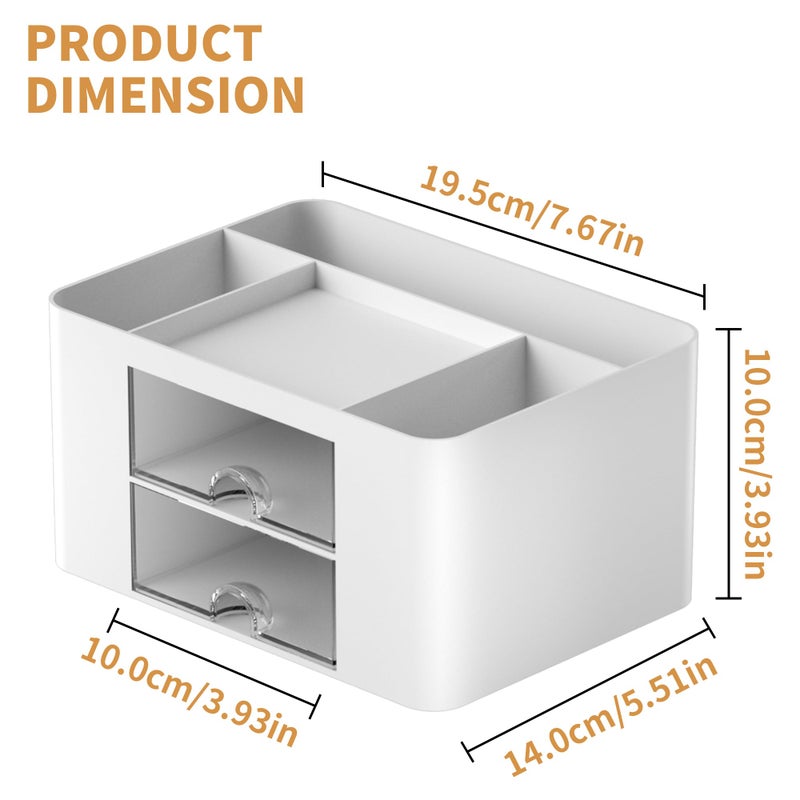 Marbrasse Pen Organizer with 2 Drawer, Multi-Functional Pencil Holder for Desk, Desk Organizers and Accessories with 5 Compartments + Drawer for Office Art Supplies (White) - Image 4