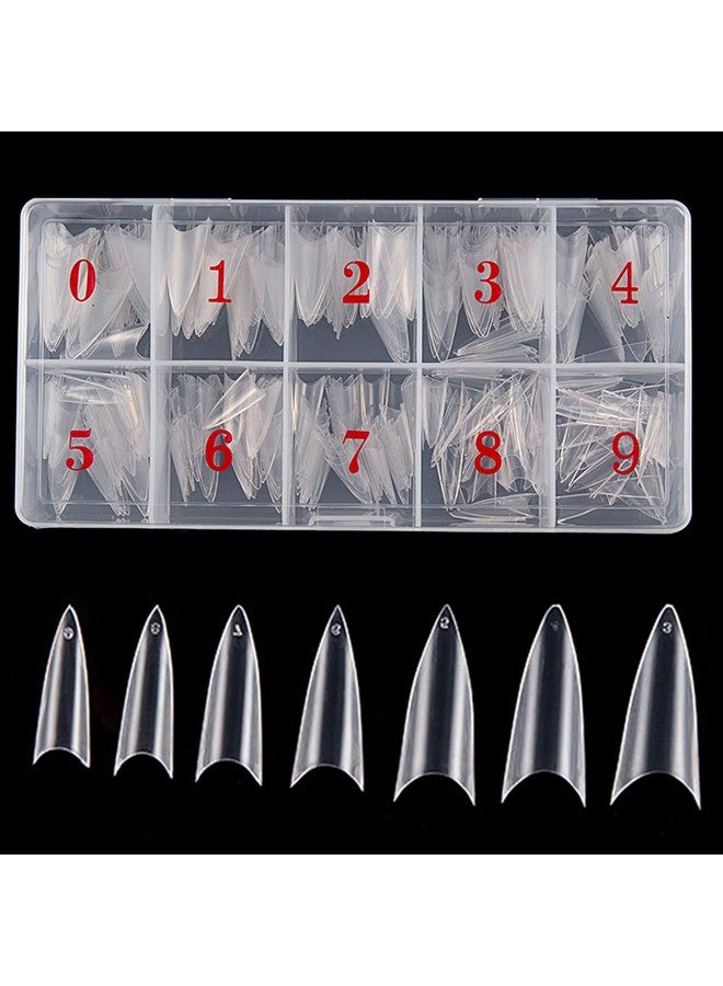 Beuniar Stiletto Nail Tips 500Pcs Short Sharp Ending False Acrylic Nails Tip Half Cover 10 Sizes With Box For Nail Salons Home Diy (Clear) - Image 1