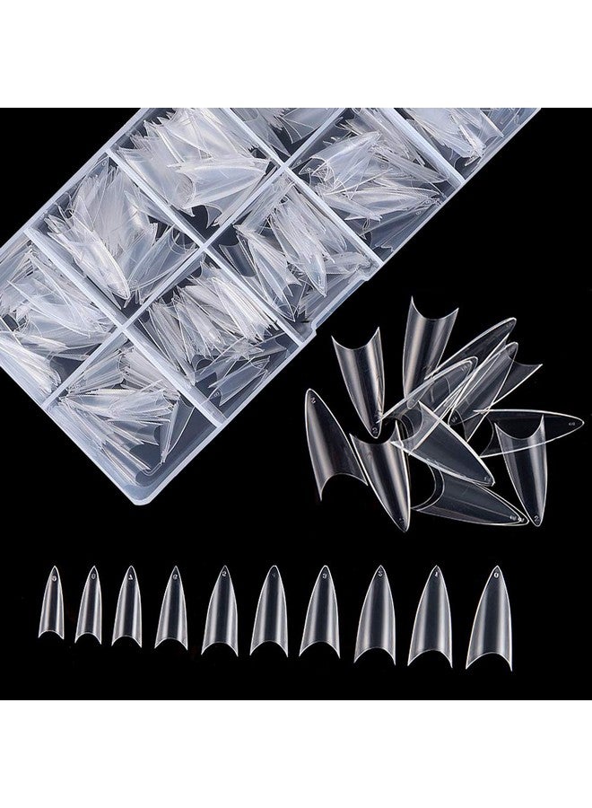 Beuniar Stiletto Nail Tips 500Pcs Short Sharp Ending False Acrylic Nails Tip Half Cover 10 Sizes With Box For Nail Salons Home Diy (Clear) - Image 2