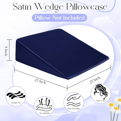 RUDONG M Satin Wedge Pillow Cover 25"x25"x8" - Soft Breathable Zippered Wedge Pillow Case, Machine Washable Pillowcase (Navy Blue, 1 Pack - Pillow Not Included) - Image 3