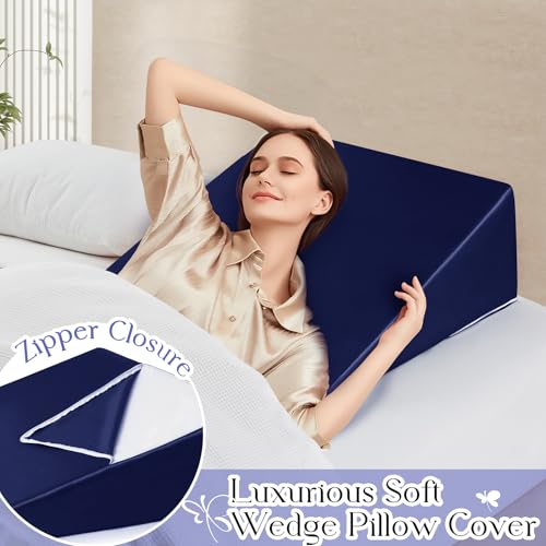 RUDONG M Satin Wedge Pillow Cover 25"x25"x8" - Soft Breathable Zippered Wedge Pillow Case, Machine Washable Pillowcase (Navy Blue, 1 Pack - Pillow Not Included) - Image 2