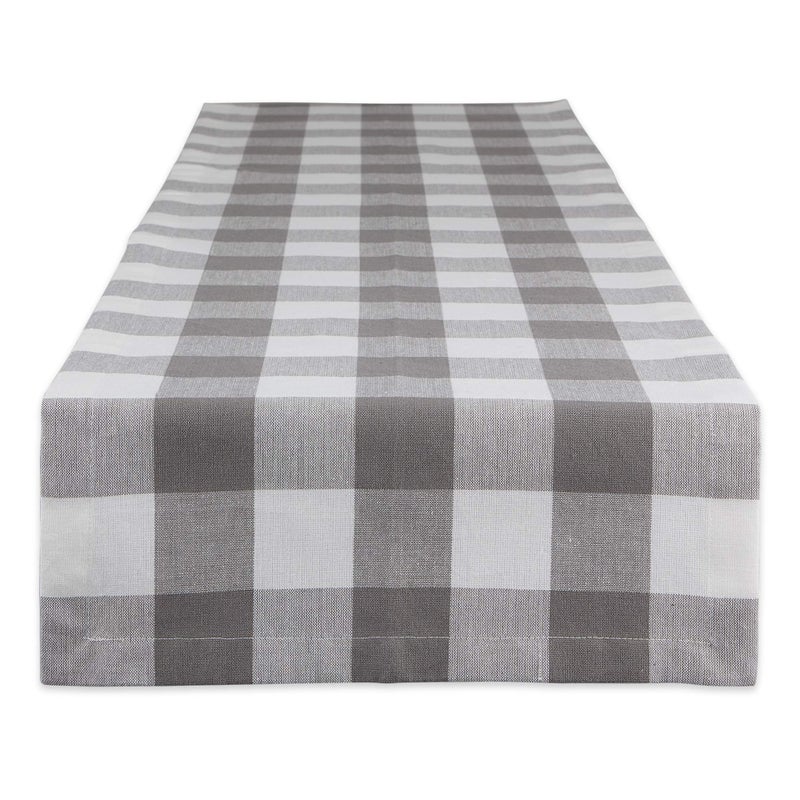 DII Buffalo Check Collection Classic Farmhouse Table Runner 14x72 Gray White