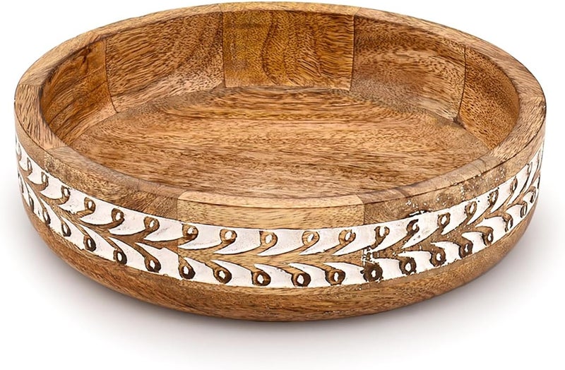BHAVATU Salad Bowl Mango Wood Round Design Large Salad Bowl Handmade Durable and Stylish For Your Kitchen 10 x 10 x 25 - Image 1