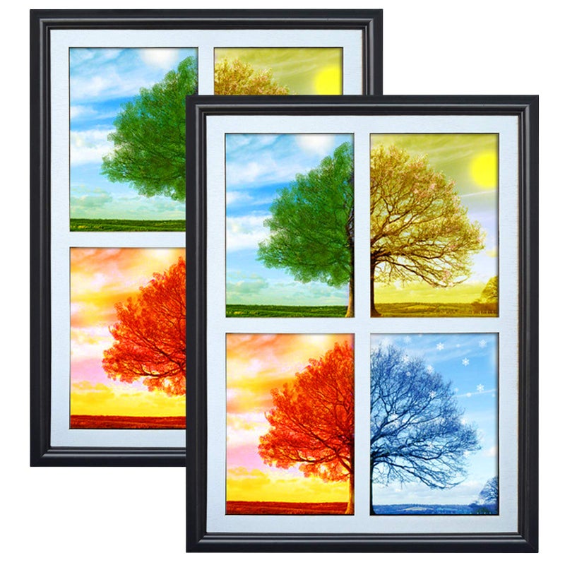 PETAFLOP 2 Pack 5x7 Picture Frames Collage 4 Openings Photo Collage Frames for Walls White Matted with Plexiglass Covering