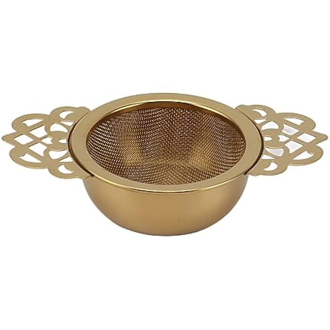 Sorandy Tea Strainers With Drip Bowls Reusable Fine Mesh Tea Filters Stainless Steel Loose Tea Infusers Strainers With Double Wing Extender Ideal For Loose Tea Coffee Gold - Image 2