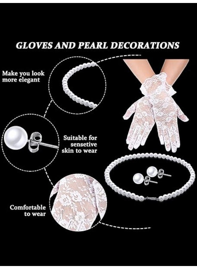 4 Pieces Fascinators Hat for Women Headband Tea Party with Short Lace Gloves - Image 4