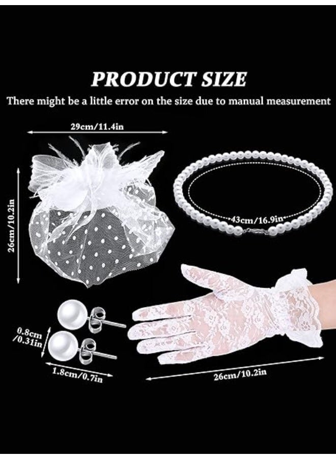 4 Pieces Fascinators Hat for Women Headband Tea Party with Short Lace Gloves - Image 2