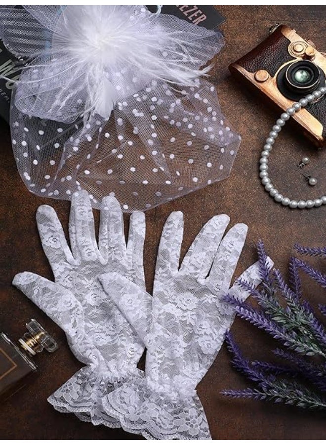 4 Pieces Fascinators Hat for Women Headband Tea Party with Short Lace Gloves - Image 5