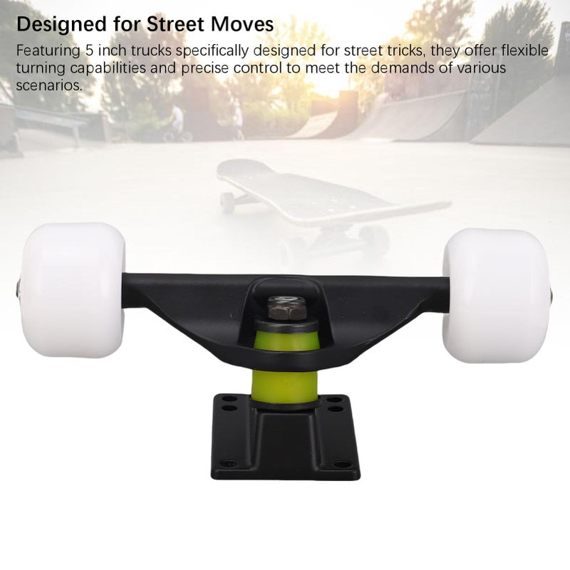 Black Aluminum Alloy Skateboard Trucks 5 Inch Set With 4 Wheels For Street Tricks Cruising - Image 5