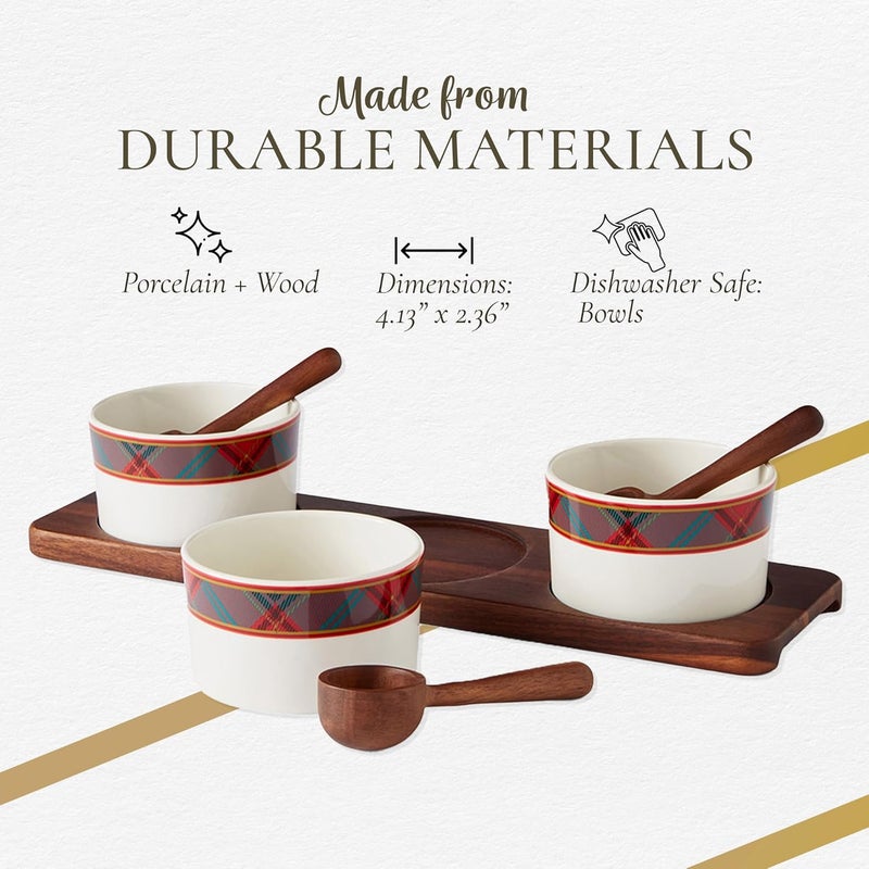 Spode Spode Christmas Tree Condiment Set  7 Piece Holiday Serveware Set  Ceramic Dip Bowls Spoons Serving Tray Included  Appetizers Sauces and Snacks  Tartan Plaid Festive Entertaining - Image 4