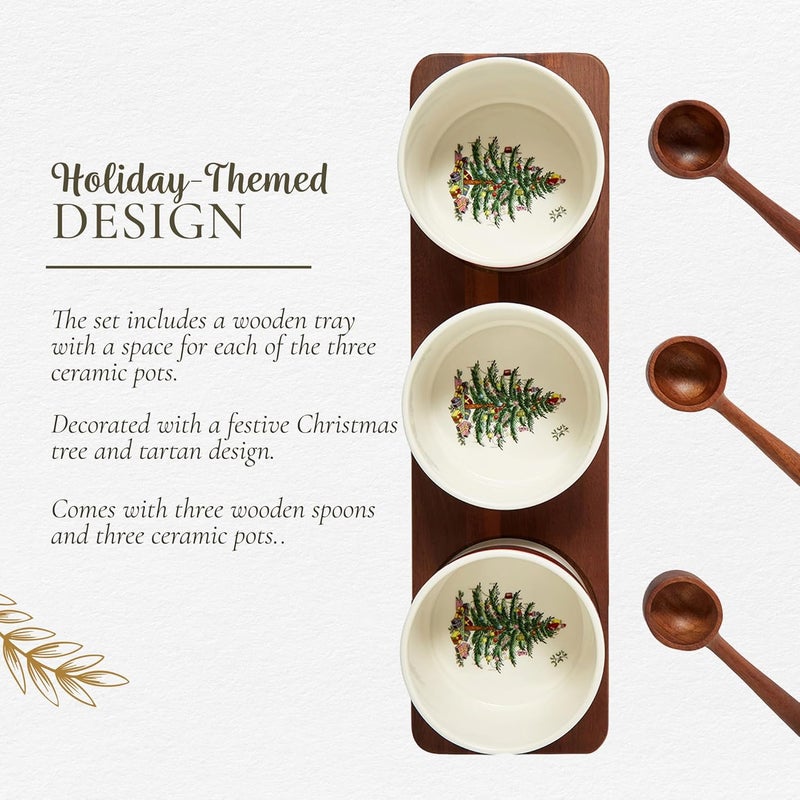 Spode Spode Christmas Tree Condiment Set  7 Piece Holiday Serveware Set  Ceramic Dip Bowls Spoons Serving Tray Included  Appetizers Sauces and Snacks  Tartan Plaid Festive Entertaining - Image 3