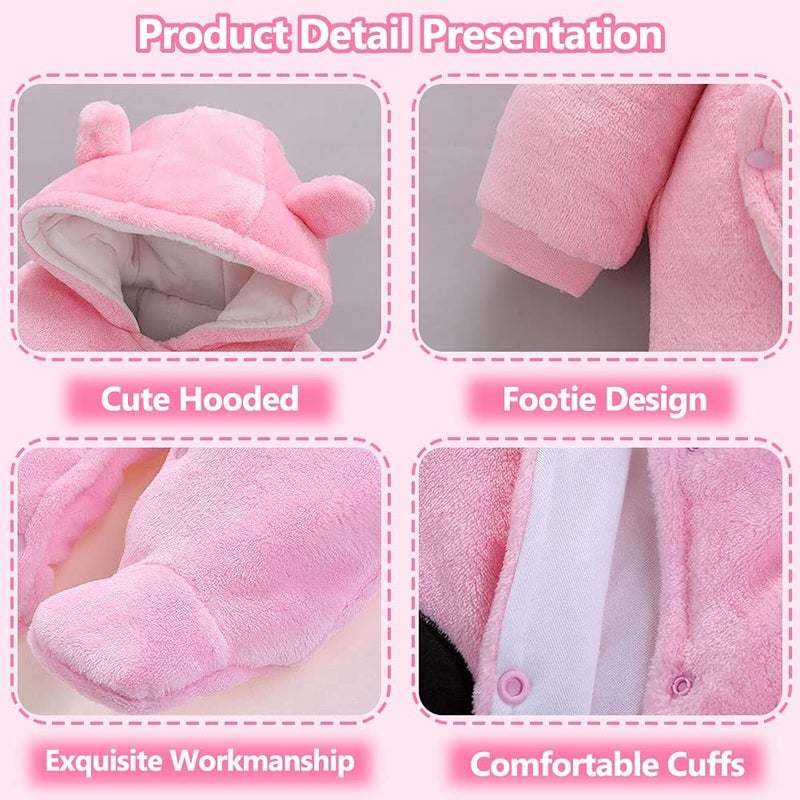 ALLAIBB Baby Newborn Snowsuit Winter Hooded Footie Fleece Jumpsuit for Infant Girls Boys - Image 3