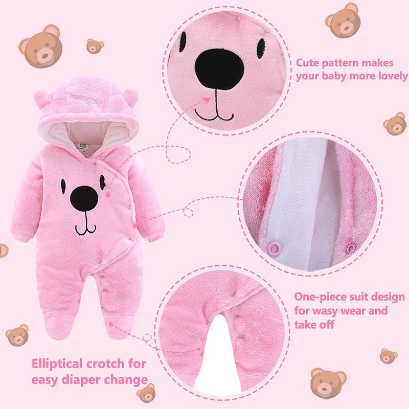 ALLAIBB Baby Newborn Snowsuit Winter Hooded Footie Fleece Jumpsuit for Infant Girls Boys - Image 2