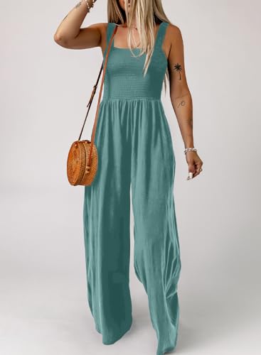 Dokotoo Loose Jumpsuits for Women Overalls Oversized Solid Color Wide Leg One Piece Sleeveless jumpsuit Long Pant Romper with Pockets 2025 Fashion Sky Blue Large - Image 3