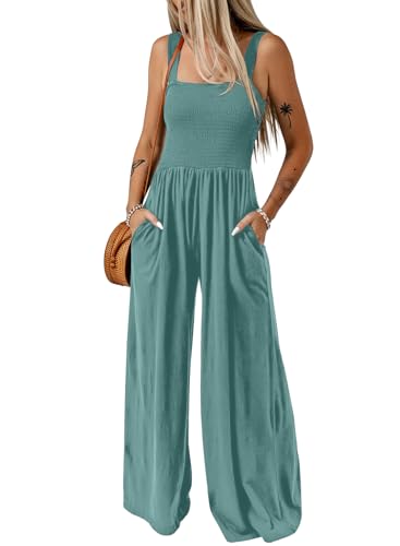 Dokotoo Loose Jumpsuits for Women Overalls Oversized Solid Color Wide Leg One Piece Sleeveless jumpsuit Long Pant Romper with Pockets 2025 Fashion Sky Blue Large - Image 5