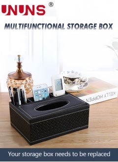 UNUNS Rectangular Tissue Box Cover,Leather Facial Tissue Organizer Box Holder,Multifunctional Remote Control Stationery Storage Box,Napkin Caddy Paper Dispenser Desk Organizer For Home Office Car  - Image 5