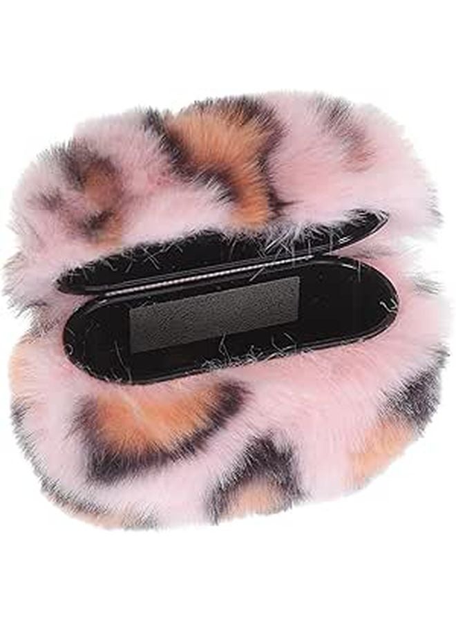 Pink Leopard Plush Earbuds Case Warm Soft Fluffy Protective Shell Cover - Image 1