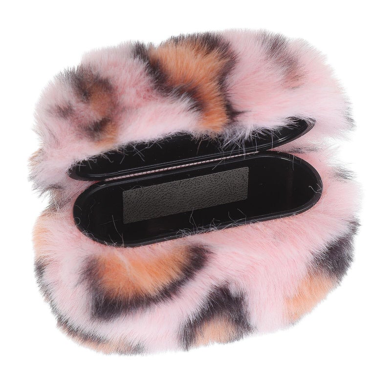 Pink Leopard Plush Earbuds Case Warm Soft Fluffy Protective Shell Cover - Image 2