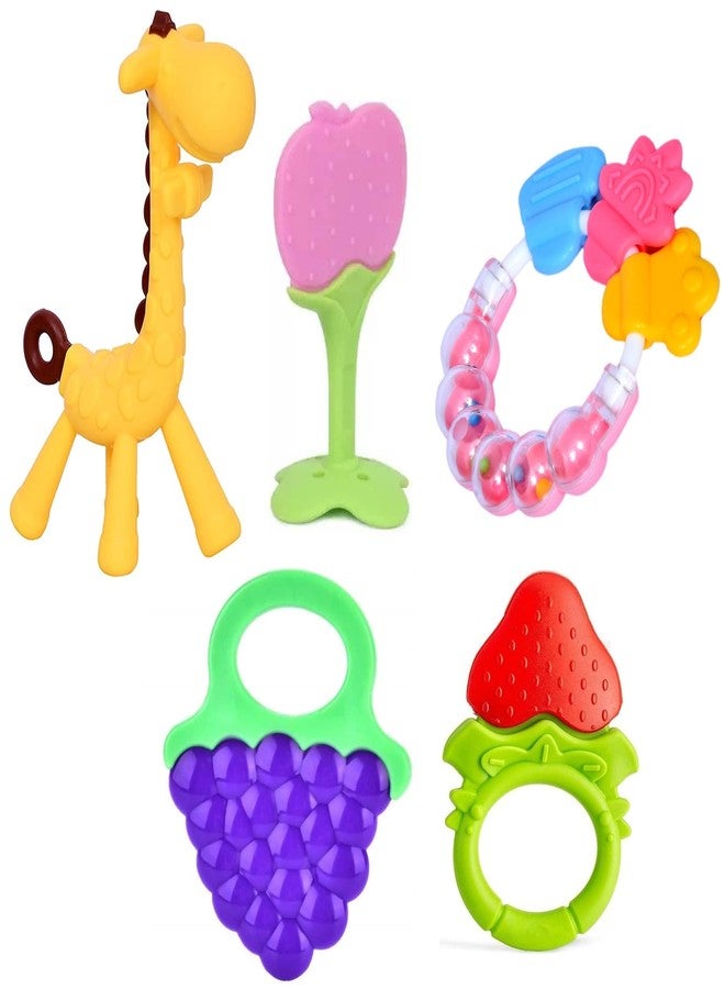 Joy Buzz Baby Feeding Product | Baby Teething Toys Set, 5 Pieces Fruit Shaped, Multicolour (Teether-Po5-Multi1) - Image 1