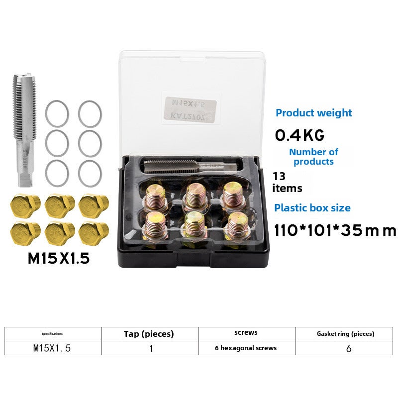 Car oil pan oil drain screw slide repair special tool oil pan thread repair oil bottom screw(114-piece set) - Image 3