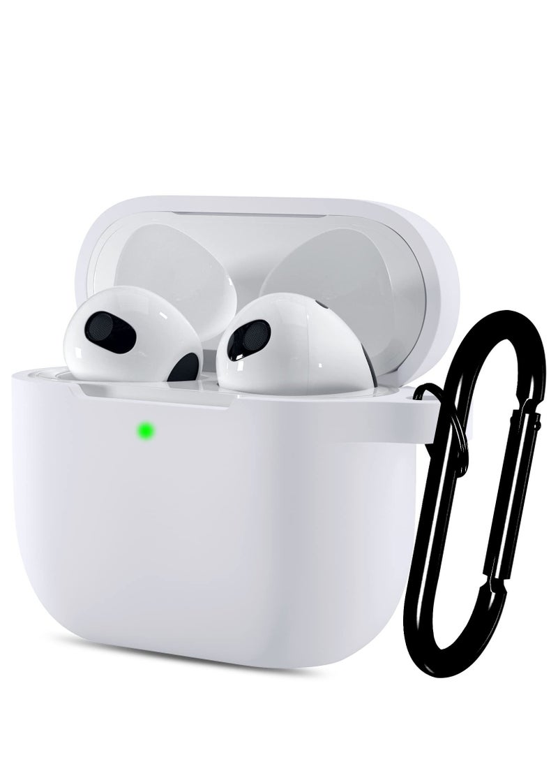 AirPods 3 Case Cover with Keychain Full Body Protective Shockproof Cute Soft Silicone Compatible with Airpods 3rd Generation Case for Women Men Front LED Visible White - Image 1