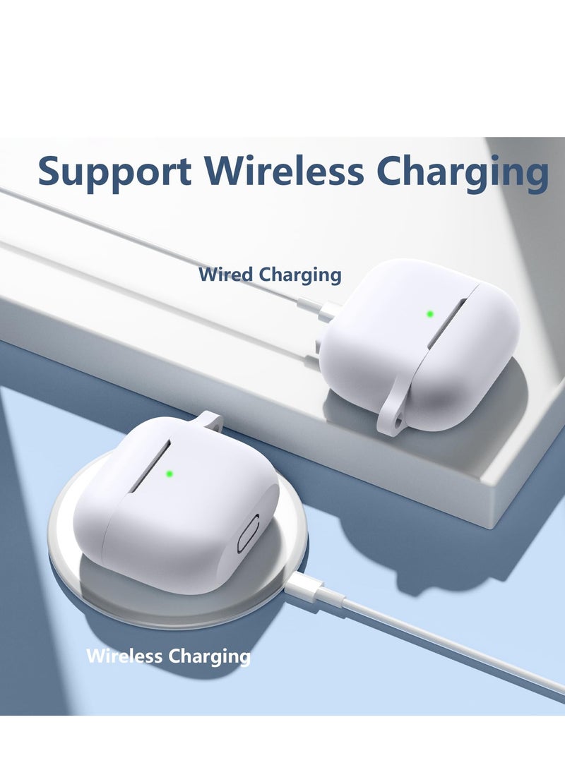 AirPods 3 Case Cover with Keychain Full Body Protective Shockproof Cute Soft Silicone Compatible with Airpods 3rd Generation Case for Women Men Front LED Visible White - Image 4