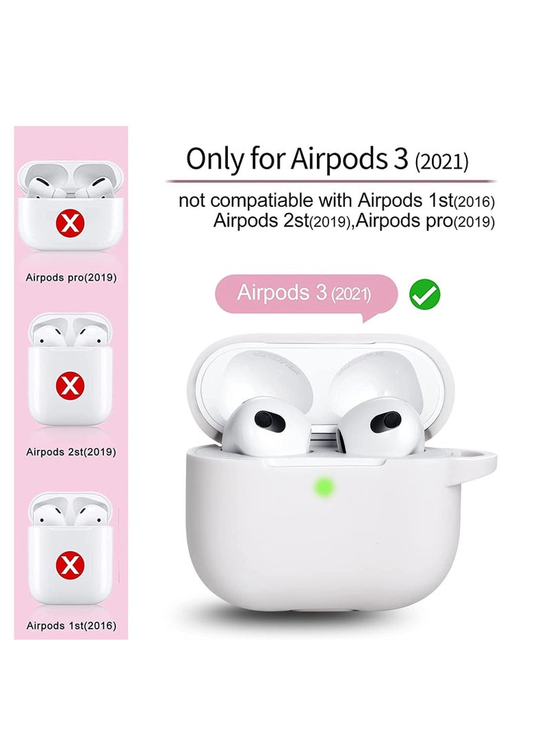 AirPods 3 Case Cover with Keychain Full Body Protective Shockproof Cute Soft Silicone Compatible with Airpods 3rd Generation Case for Women Men Front LED Visible White - Image 3