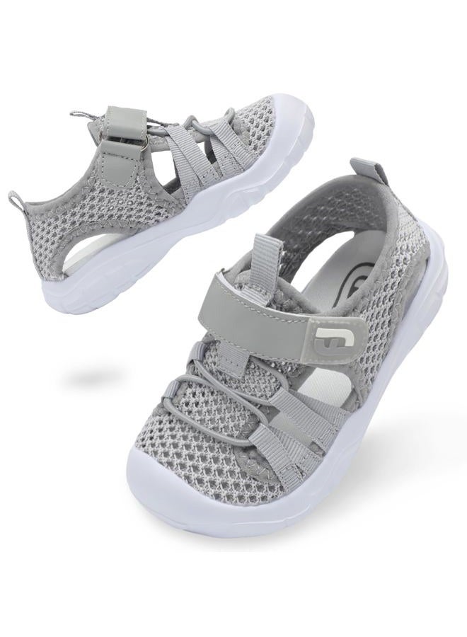 JOINFREE Toddler Water Shoes Toddler Swim Shoes Quick Dry Slip On Sneakers for Beach Pool Mesh Grey 12-18 Months Infant - Image 1