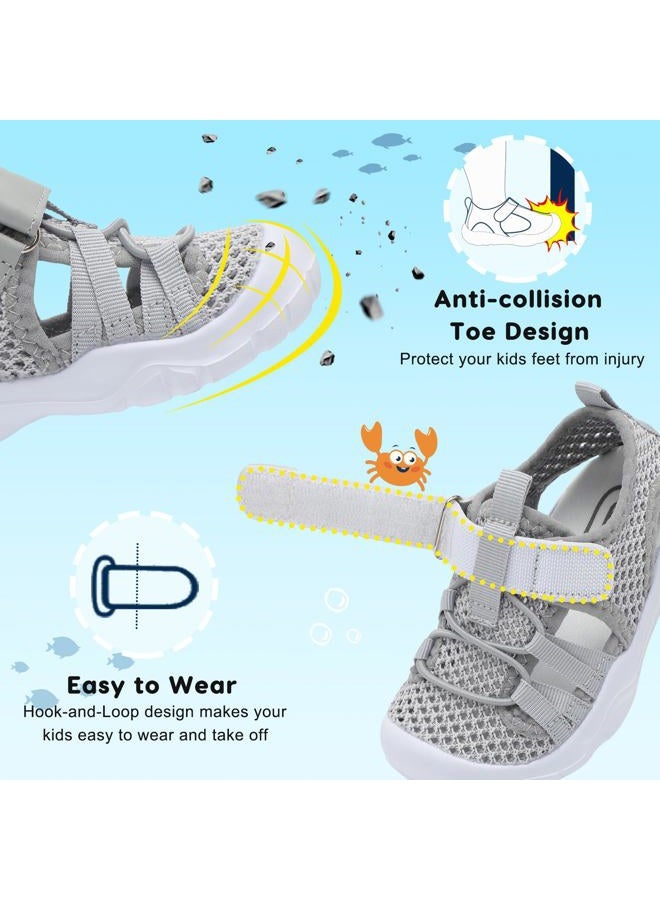 JOINFREE Toddler Water Shoes Toddler Swim Shoes Quick Dry Slip On Sneakers for Beach Pool Mesh Grey 12-18 Months Infant - Image 4