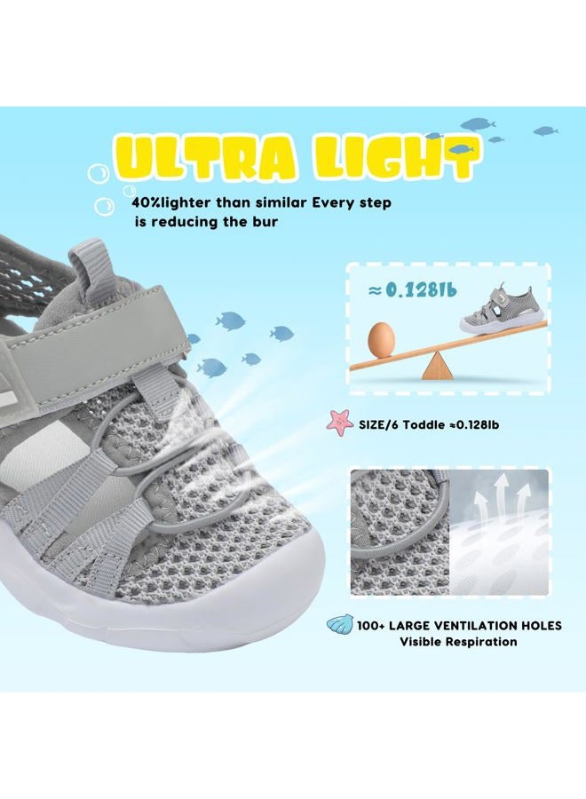 JOINFREE Toddler Water Shoes Toddler Swim Shoes Quick Dry Slip On Sneakers for Beach Pool Mesh Grey 12-18 Months Infant - Image 3