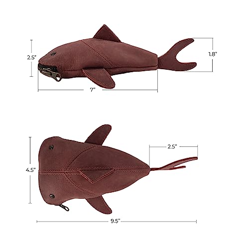 Hide & Drink, Full Grain Leather Zipper Coin Pouch, Change Bag, Pencil Purse, Scissors Case, Shark Shaped Cable Holder, Wallet, Makeup, Stuffed Animal, Handmade, Sangria - Image 5