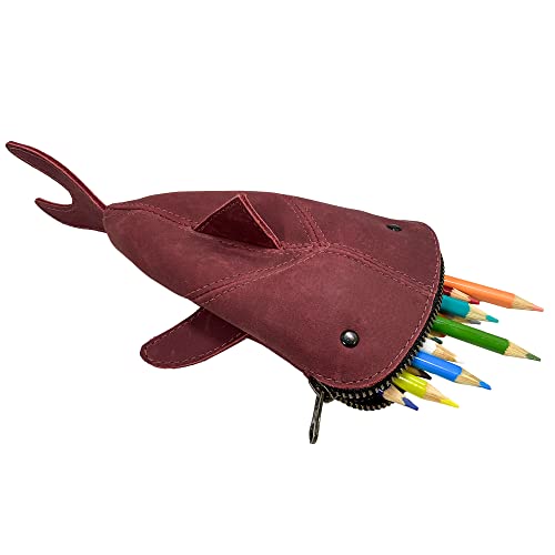 Hide & Drink, Full Grain Leather Zipper Coin Pouch, Change Bag, Pencil Purse, Scissors Case, Shark Shaped Cable Holder, Wallet, Makeup, Stuffed Animal, Handmade, Sangria - Image 3