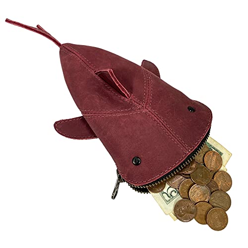 Hide & Drink, Full Grain Leather Zipper Coin Pouch, Change Bag, Pencil Purse, Scissors Case, Shark Shaped Cable Holder, Wallet, Makeup, Stuffed Animal, Handmade, Sangria - Image 4