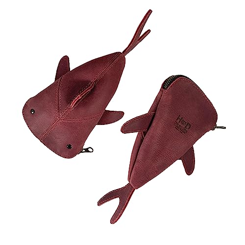 Hide & Drink, Full Grain Leather Zipper Coin Pouch, Change Bag, Pencil Purse, Scissors Case, Shark Shaped Cable Holder, Wallet, Makeup, Stuffed Animal, Handmade, Sangria - Image 2